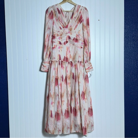 Aconiconi Midi Dress Long Sleeve V-Neck Size  Medium Abstract Print Lined - Picture 3 of 17